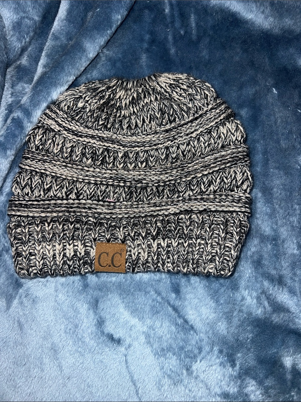 C.C Marled Black and White Knit Cuffed Beanie